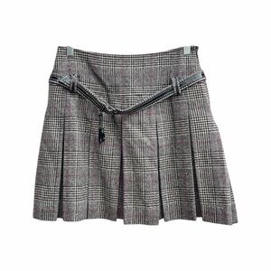 Plaid Pleated Skirt with Belt